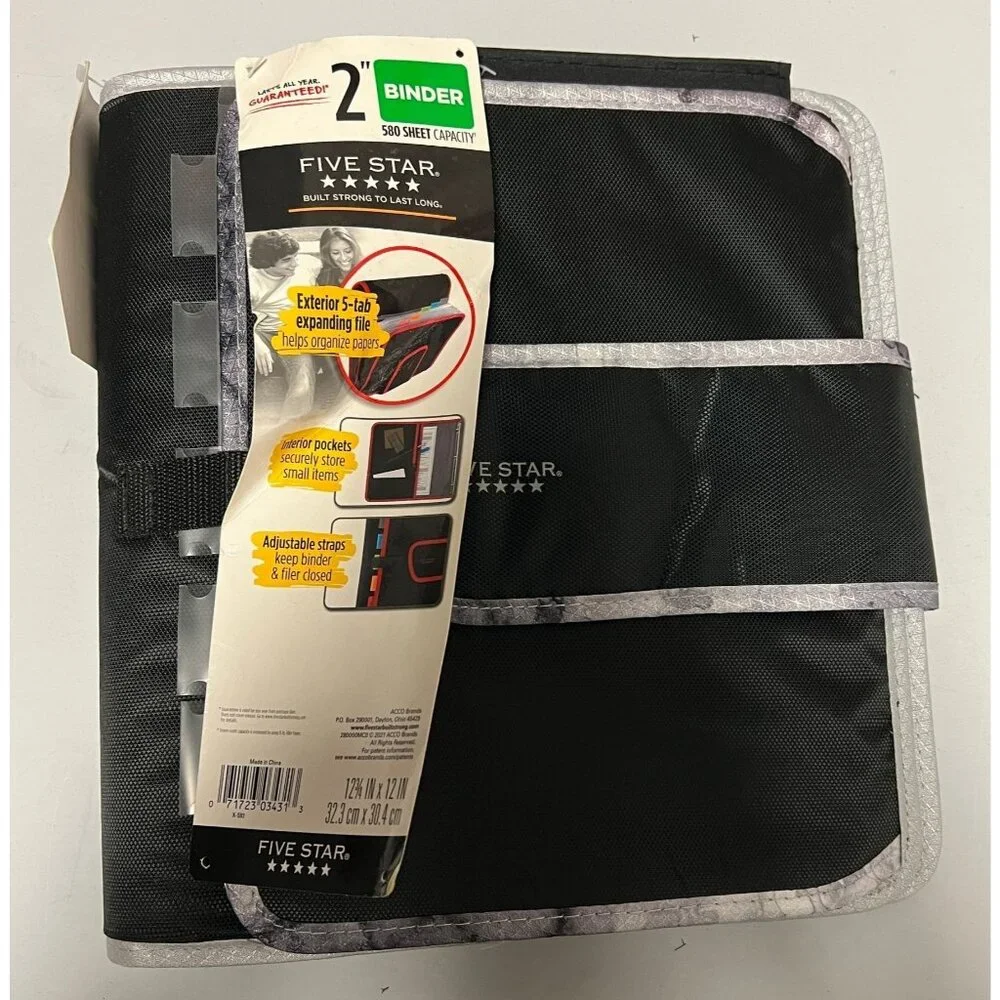 Five Star 2 inch Binder 580 Sheet Capacity Black Gray 12.75